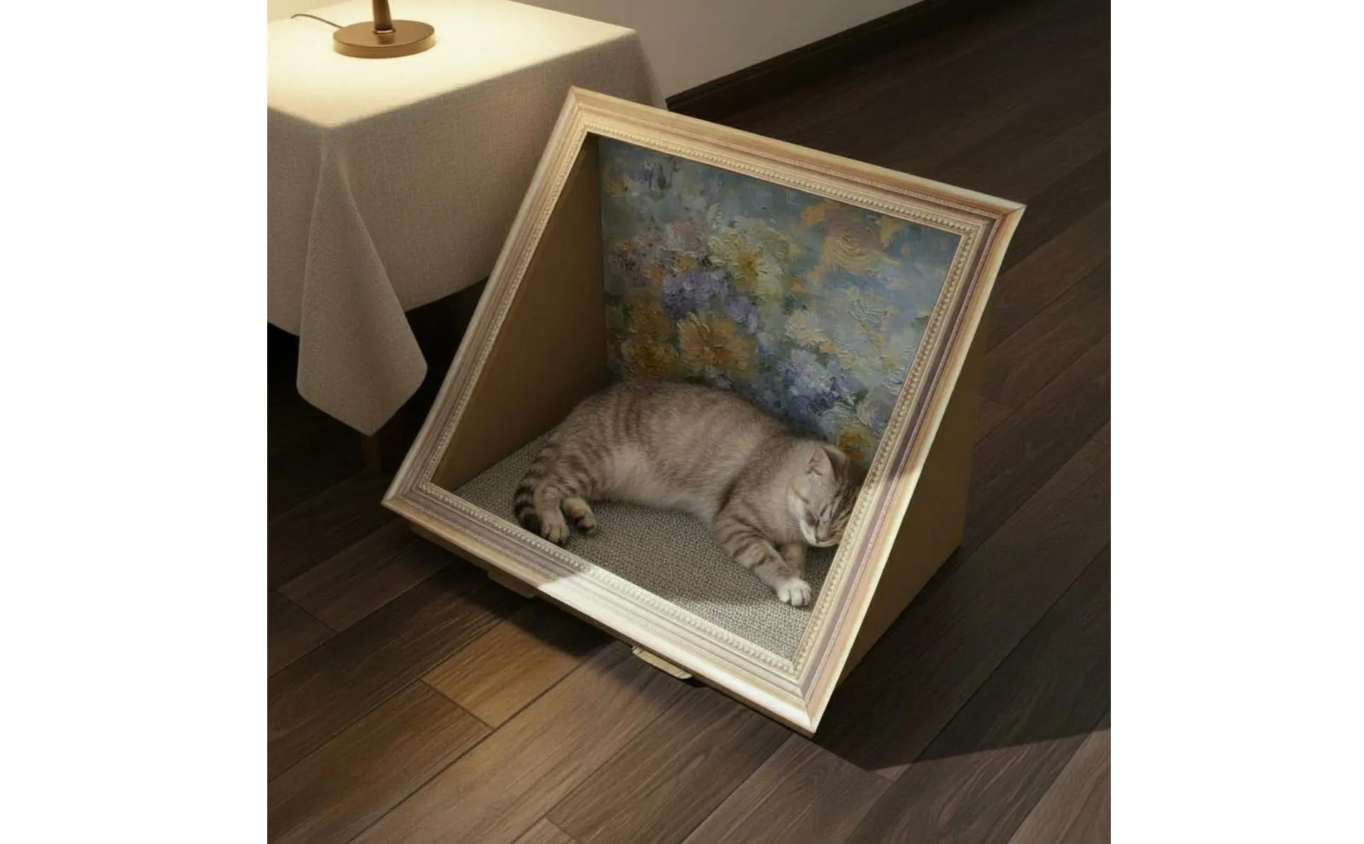Rascador para gatos con diseño de pintura al óleo y marco de cuadro