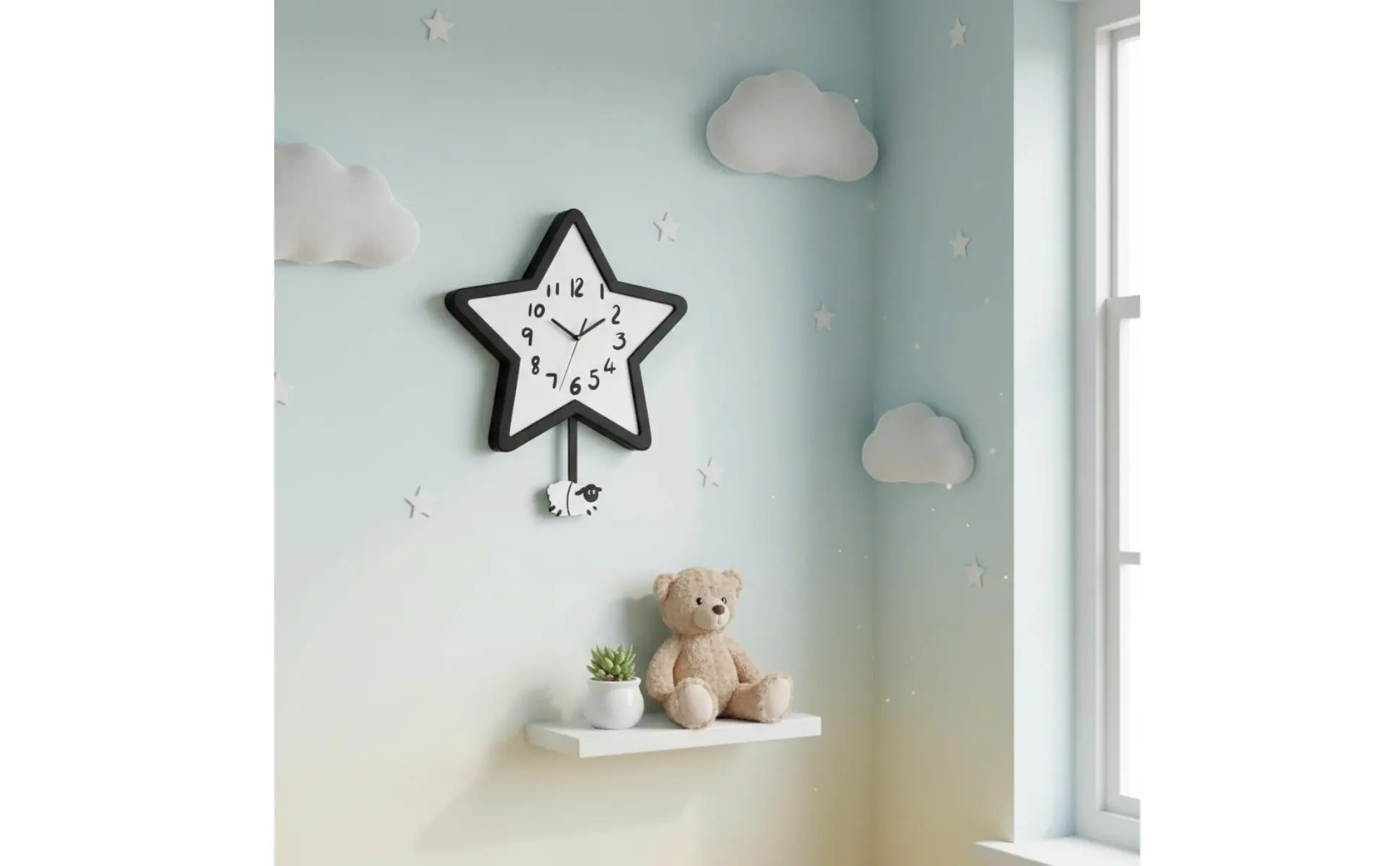 Reloj de pared celestial con péndulo de oveja oscilante