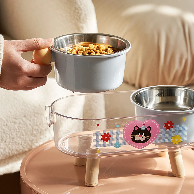 Tazón de acero inoxidable con soporte cuello para gatos y perros - imagen 4