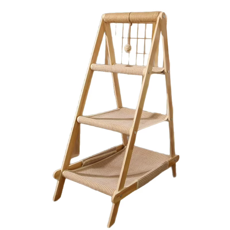 Árbol rascador de madera maciza para gatos con hamaca y cama