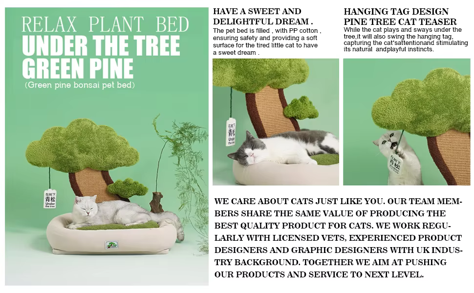 Cama grande para gatos con poste rascador y diseño minimalista