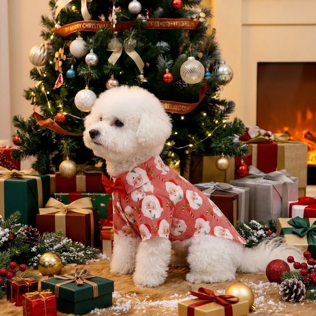 Camiseta navideña perro estampado Papá Noel y corbata - imagen 4