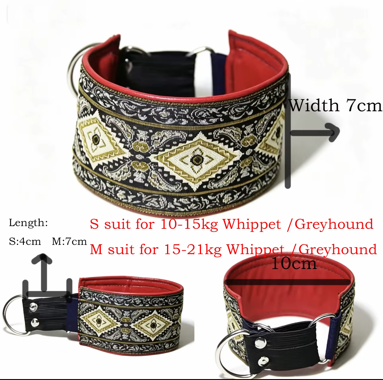Collar bohemio ajustable para Whippet, diseño étnico robusto - imagen 4