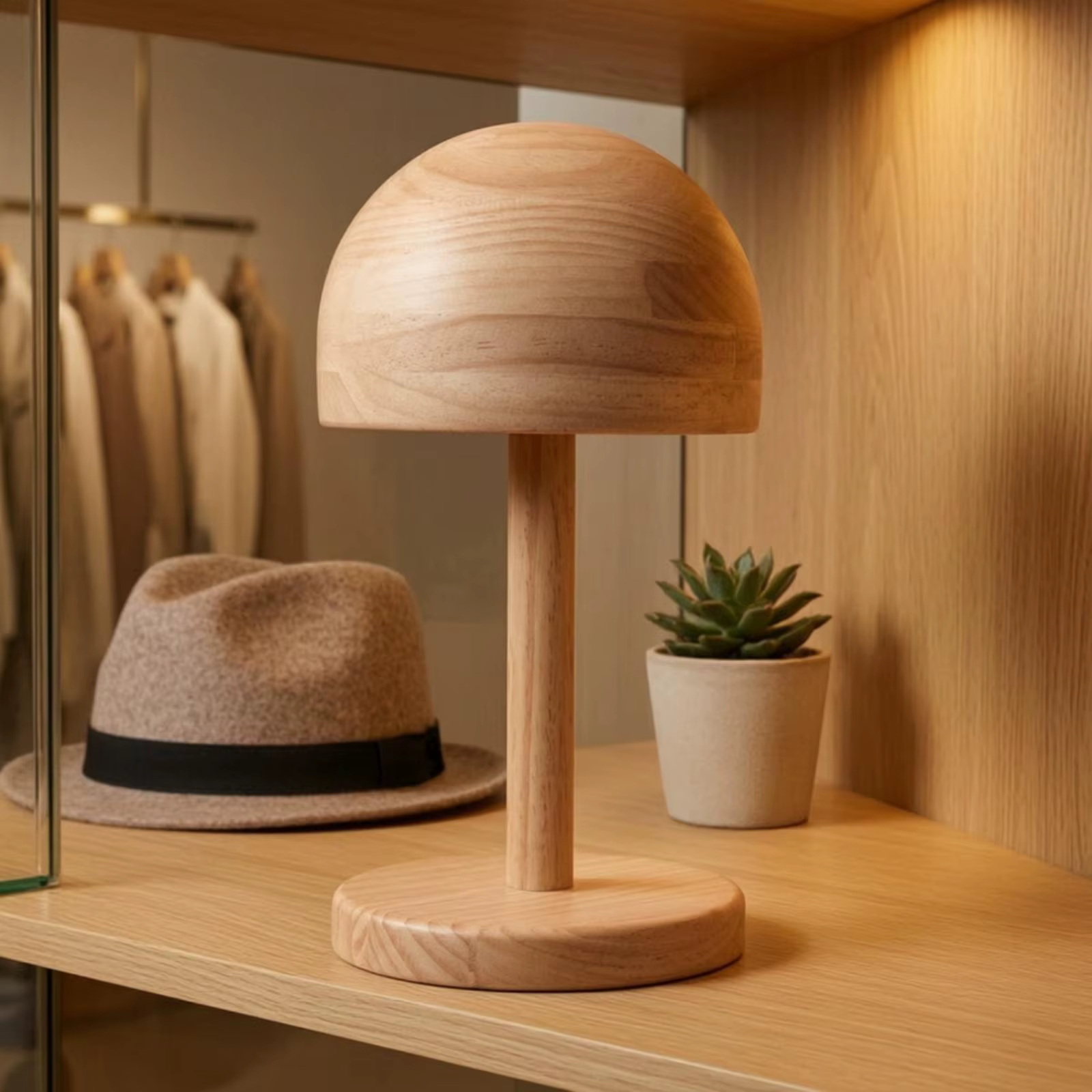 Conjunto de gorras en el soporte