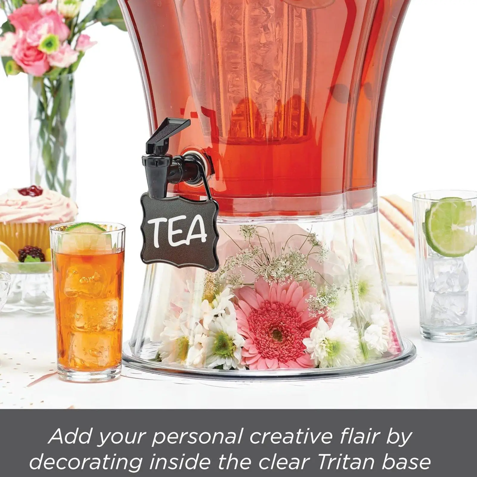Dispensador de bebidas con grifo y contenedor transparente para eventos