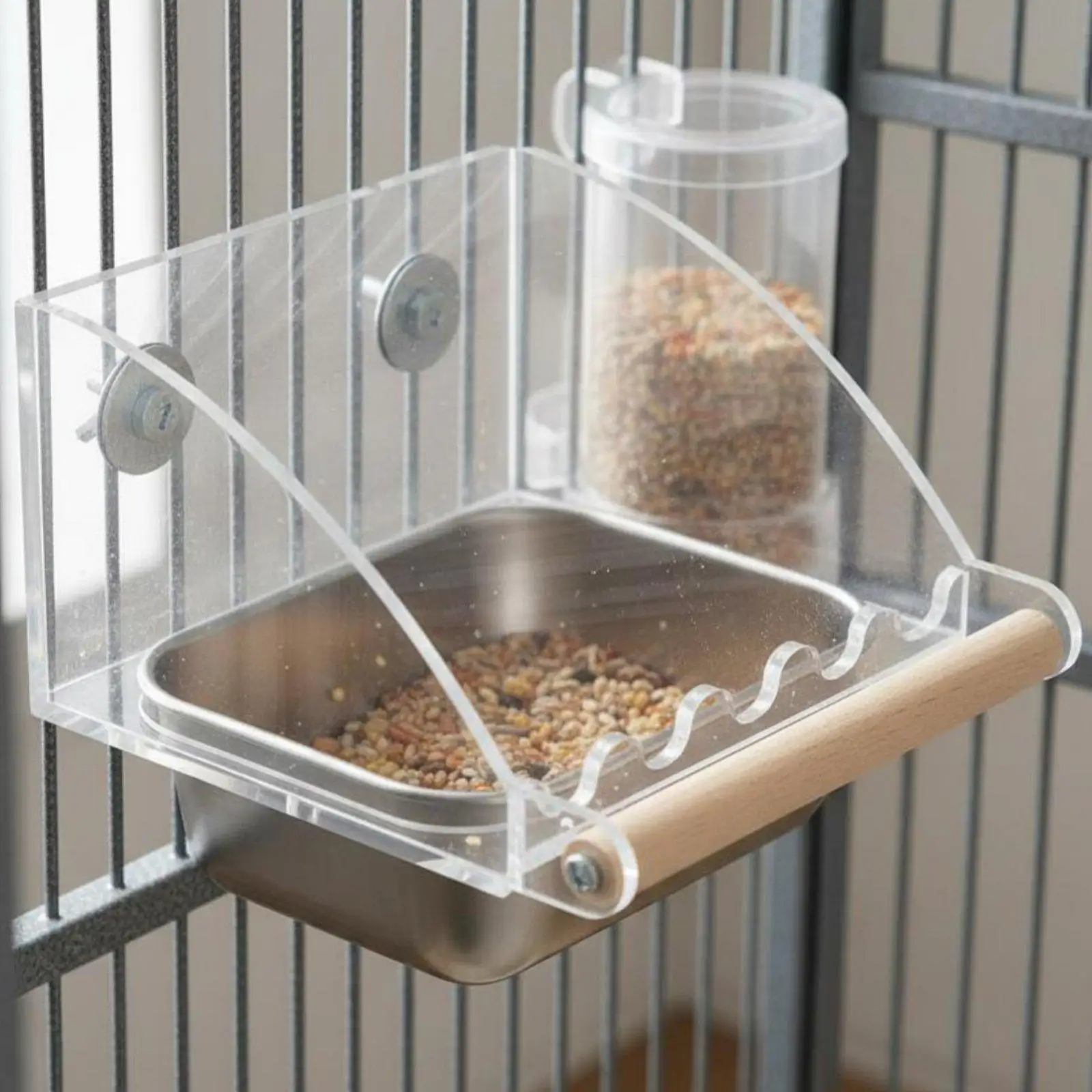 Comedero acrílico antiderrames para loros y pájaros - imagen 4