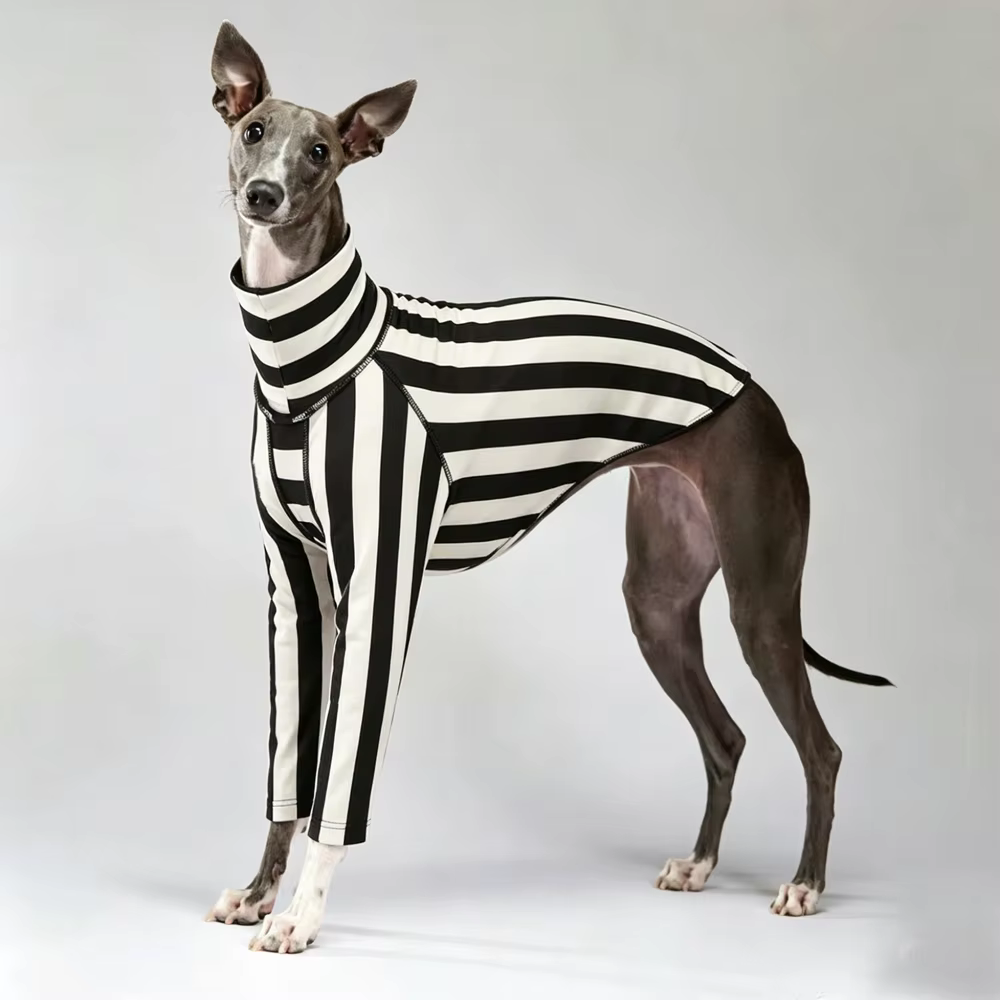 Camiseta cuello alto sin mangas de algodón a rayas negras para galgos - imagen 5