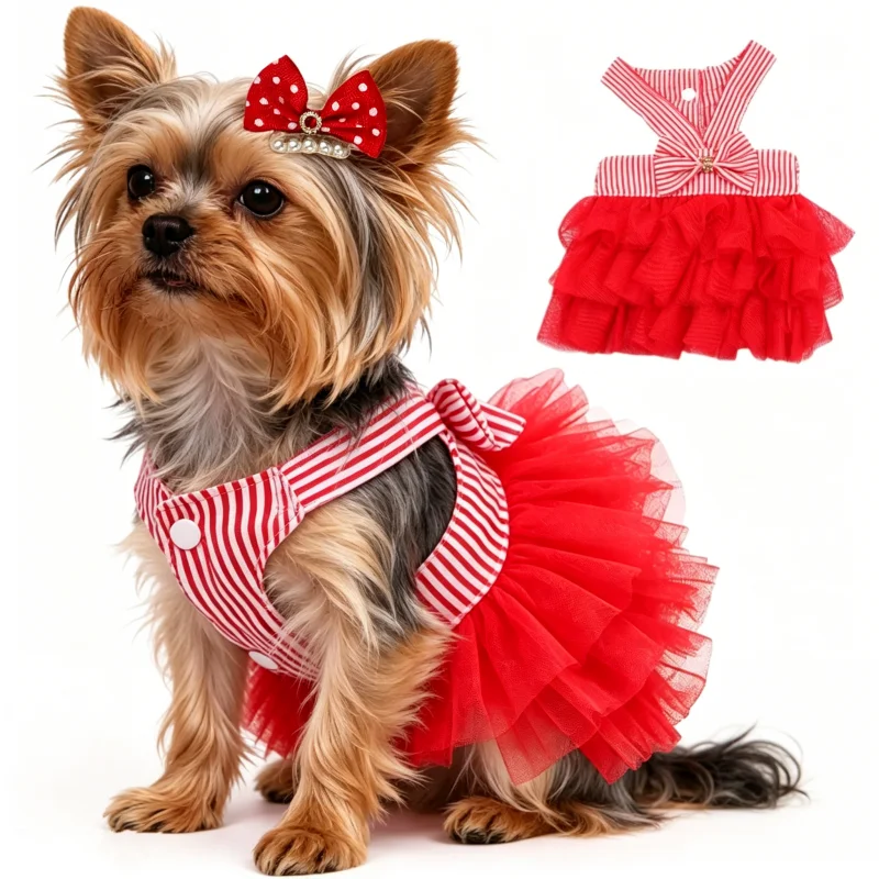 Vestido tutú con lazo para perro y falda encaje gatuna - imagen 4