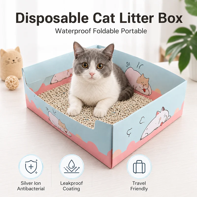 Caja de arena plegable y desechable para gatos, portátil para viajes - imagen 4