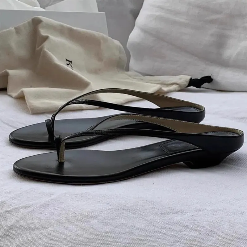 Sandalias de tacón bajo de cuero para mujer, suela de goma verano - imagen 2