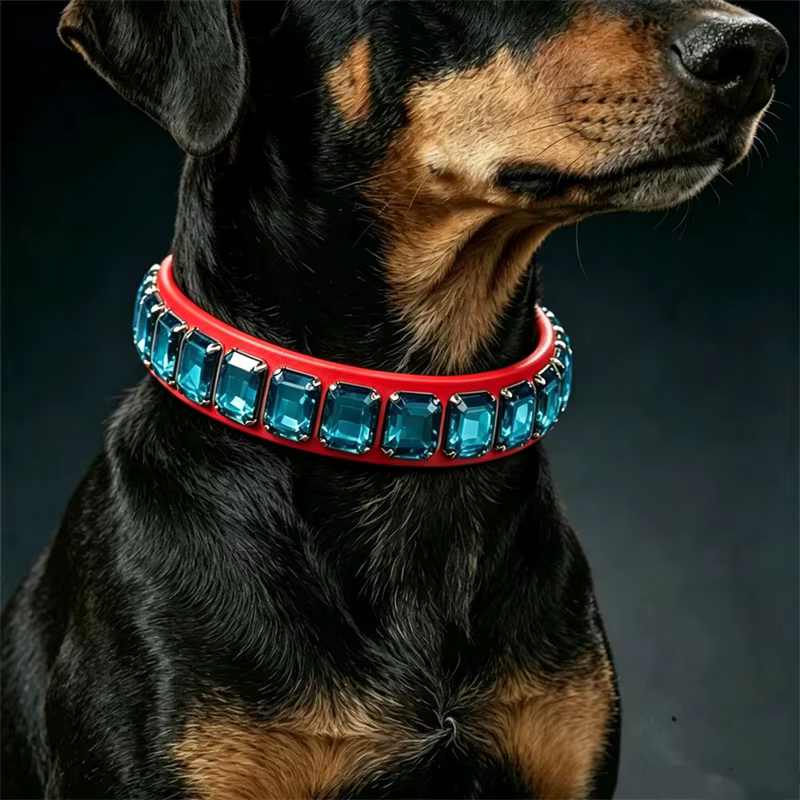 Collar de cuero suave con pedrería rectangular para gatos y perros - imagen 5