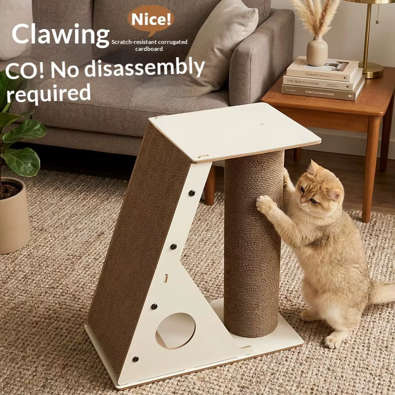 Rascador vertical para gatos con cama – Torre corrugada - imagen 5