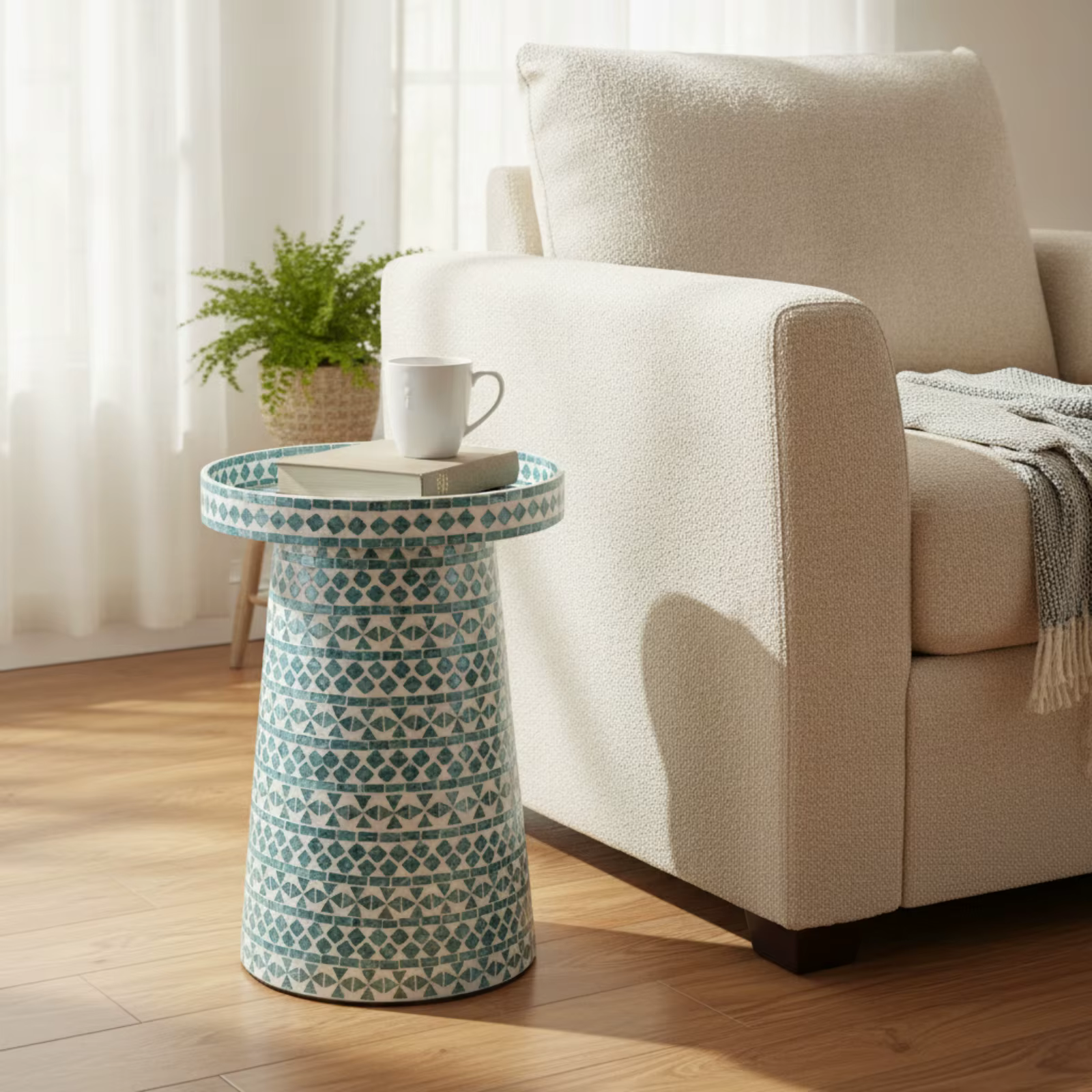 Mesa auxiliar pequeña con textura – Mueble compacto con display stand - imagen 3