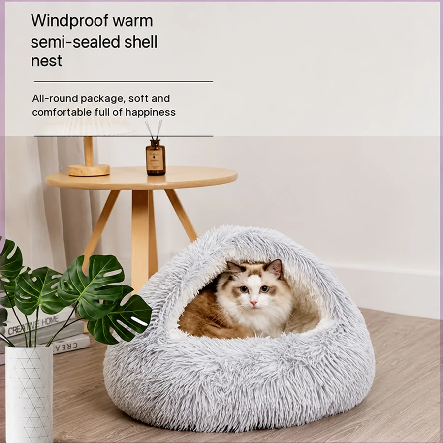 Cama nido concha para gatos y perros pequeños en felpa cálida - imagen 3