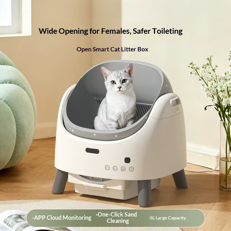 Arenero automático para gatos con tapa abierta anti-salpicaduras - imagen 3
