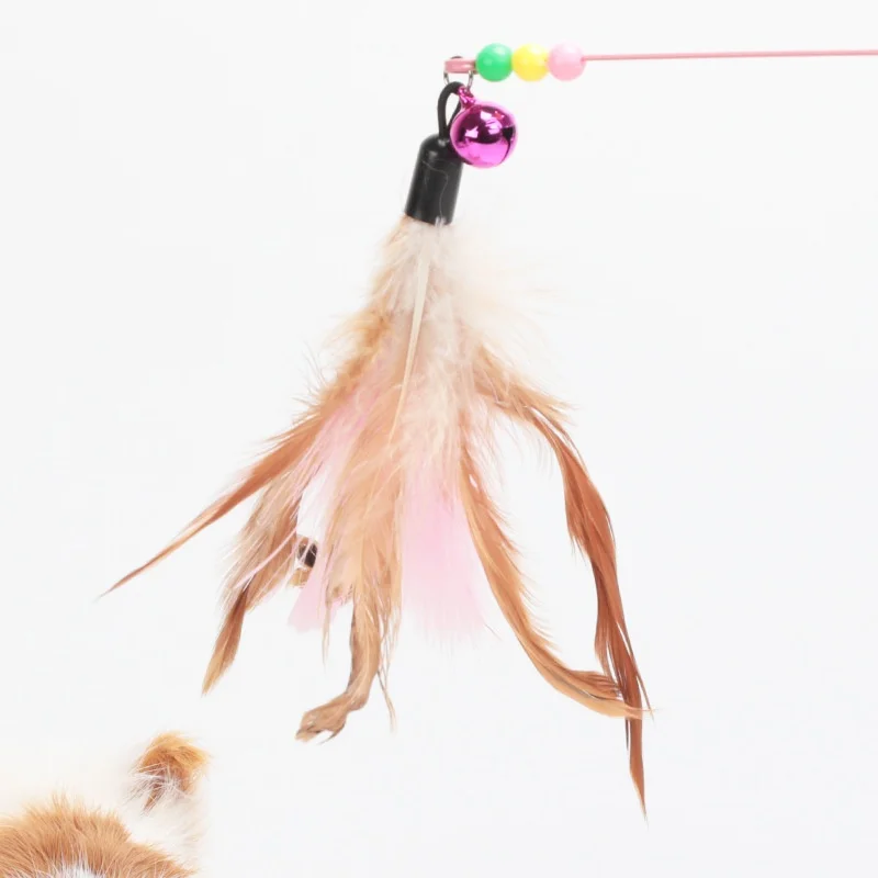 Juguete para gatos con plumas y campana: palo de acero para jugar - imagen 4