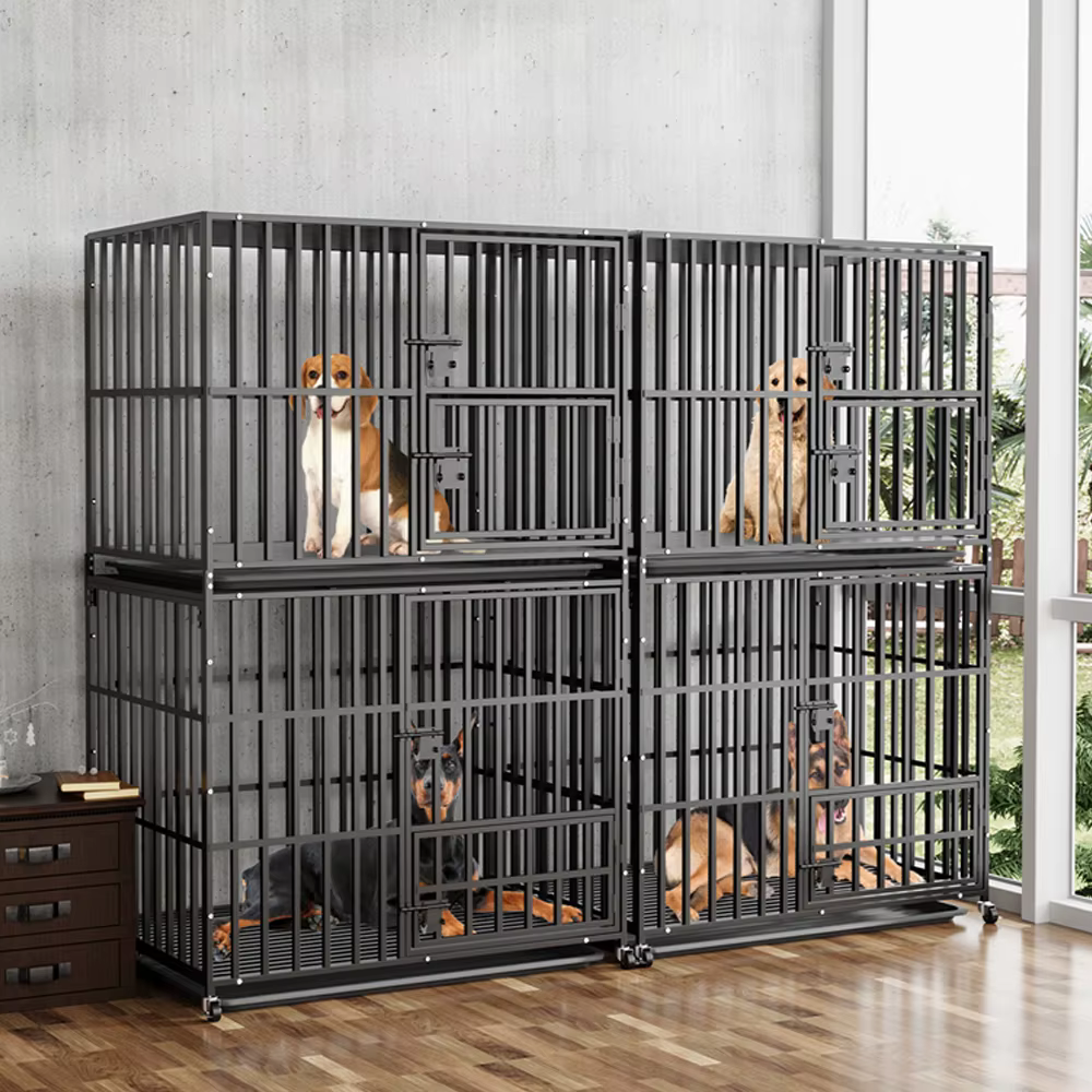Jaula para perros apilable extra grande con ruedas y bandeja - imagen 3