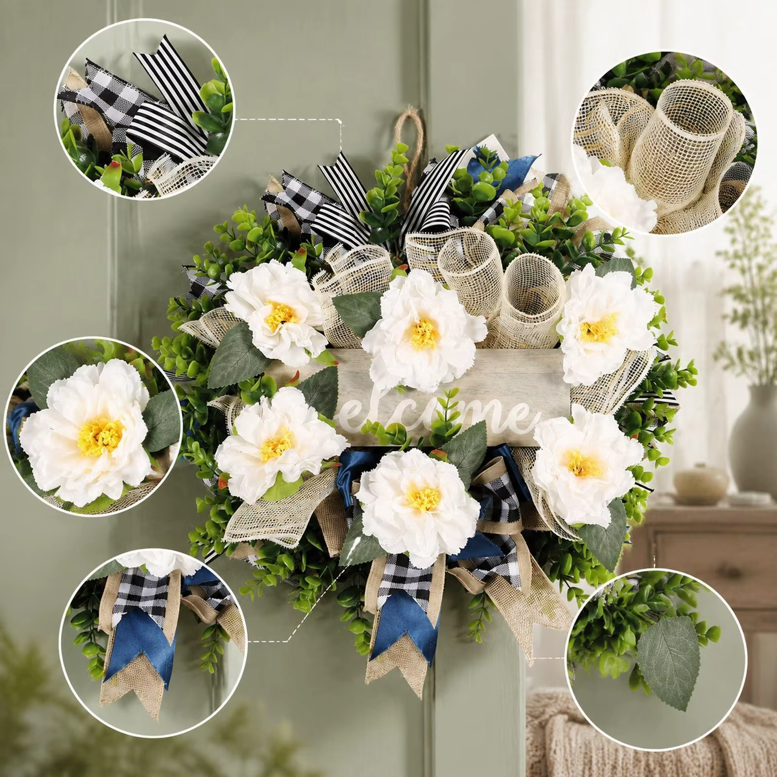 Colgante rústico de puerta con flores artificiales para gatos y perros - imagen 2