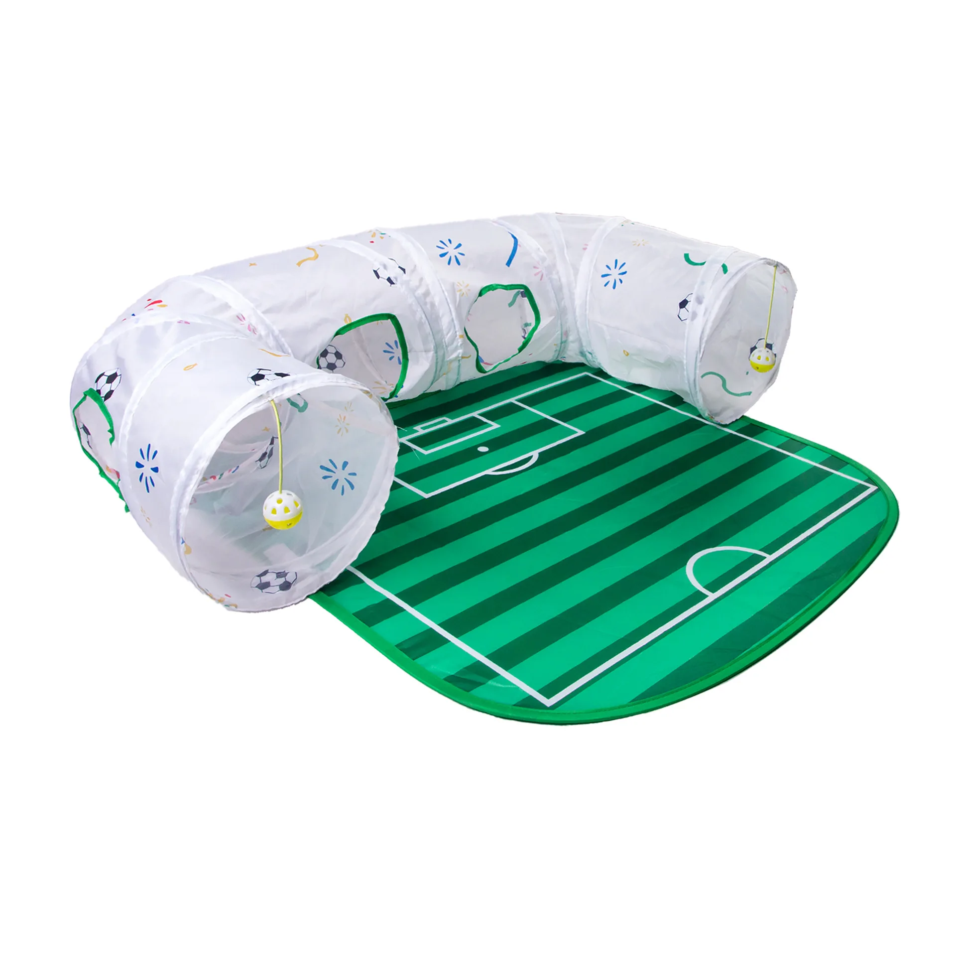 Túnel para gatos con diseño de campo de fútbol y juguetes interactivos - imagen 4