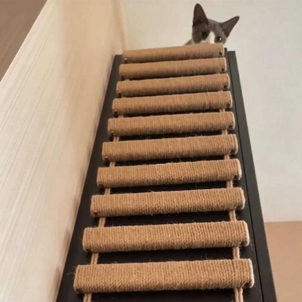 Rascador mural para gatos con escalera de sisal y puente de madera - imagen 2