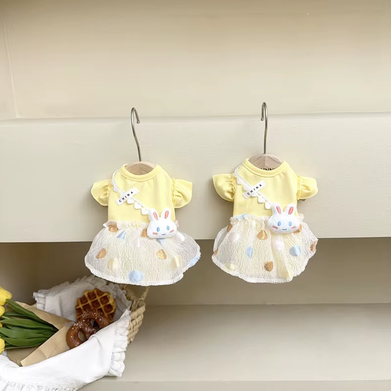 Vestido de verano amarillo para perro y gata con conejito - imagen 4