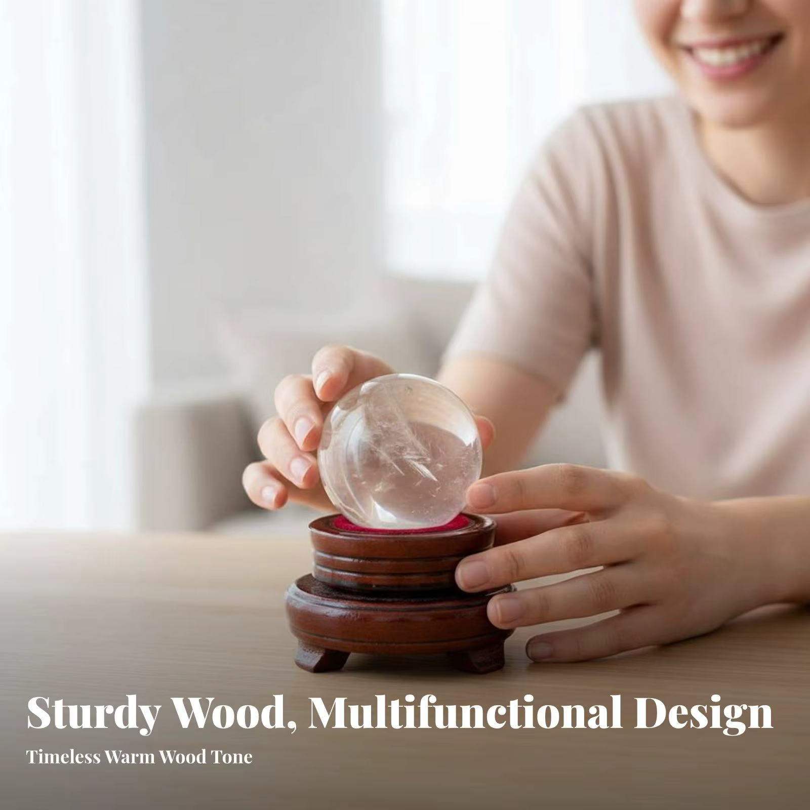 Soporte giratorio de madera para esfera decorativa de escritorio - imagen 4