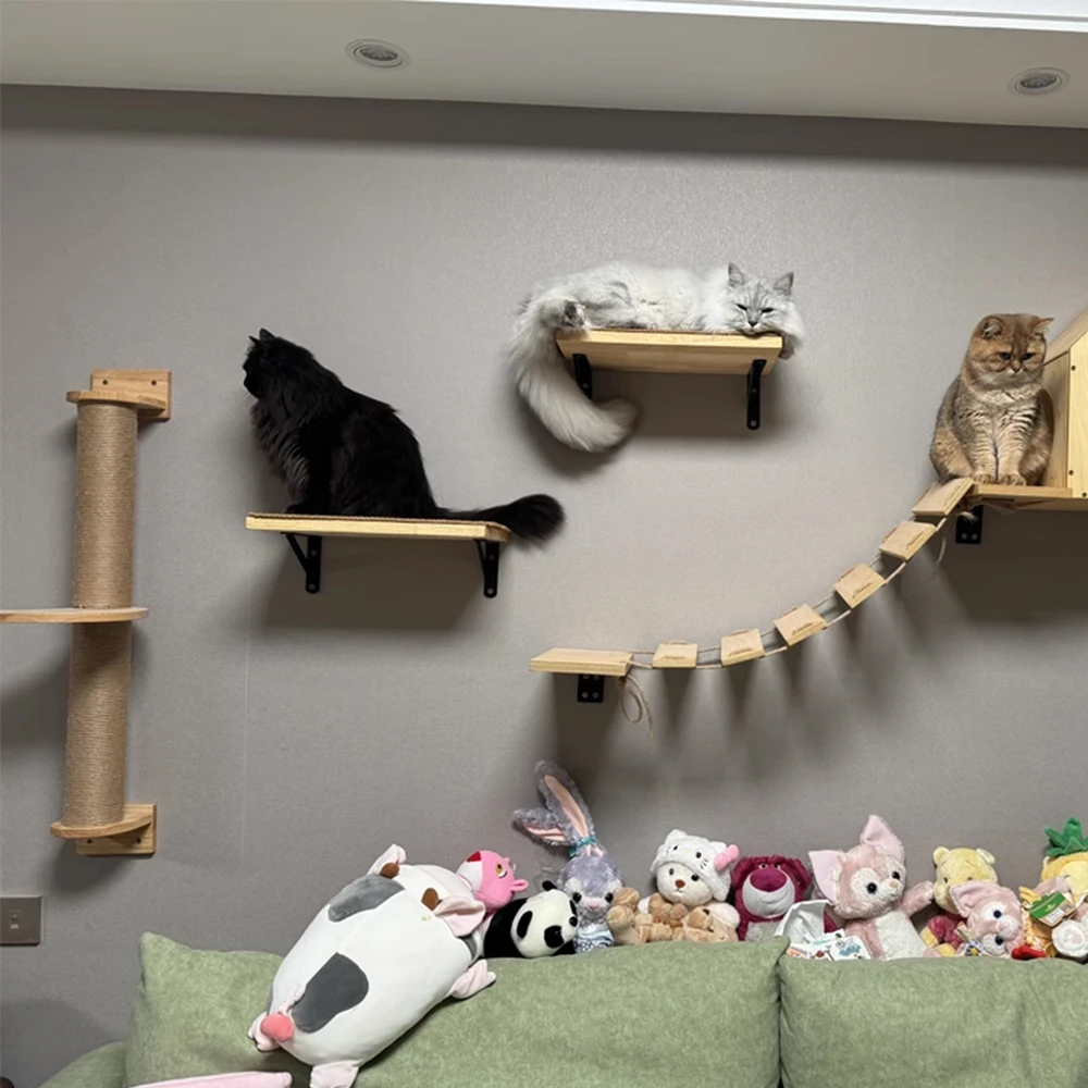 Estantes para gatos montados en pared con poste rascador y hamaca - imagen 5