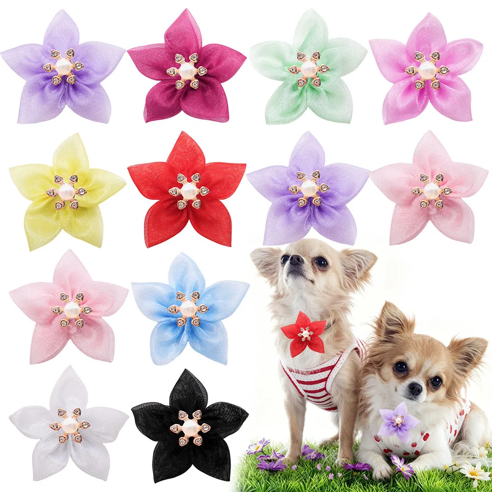 Collar con lazo para perros con flores y diamantes removibles - imagen 5