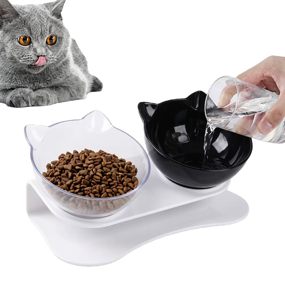 Comederos elevados e inclinados para gatos antivómito ortopédico