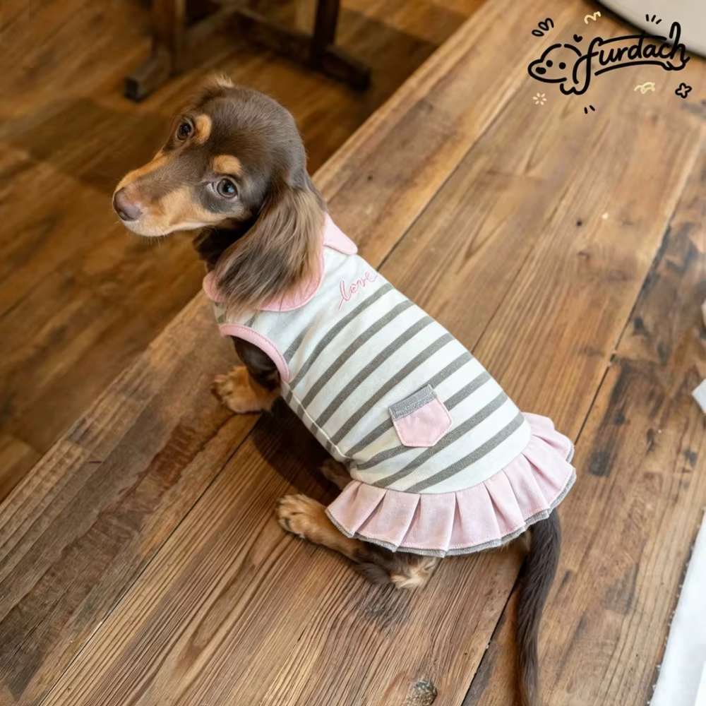 Vestido verano algodón para perra tipo Dachshund salchicha rosa - imagen 5