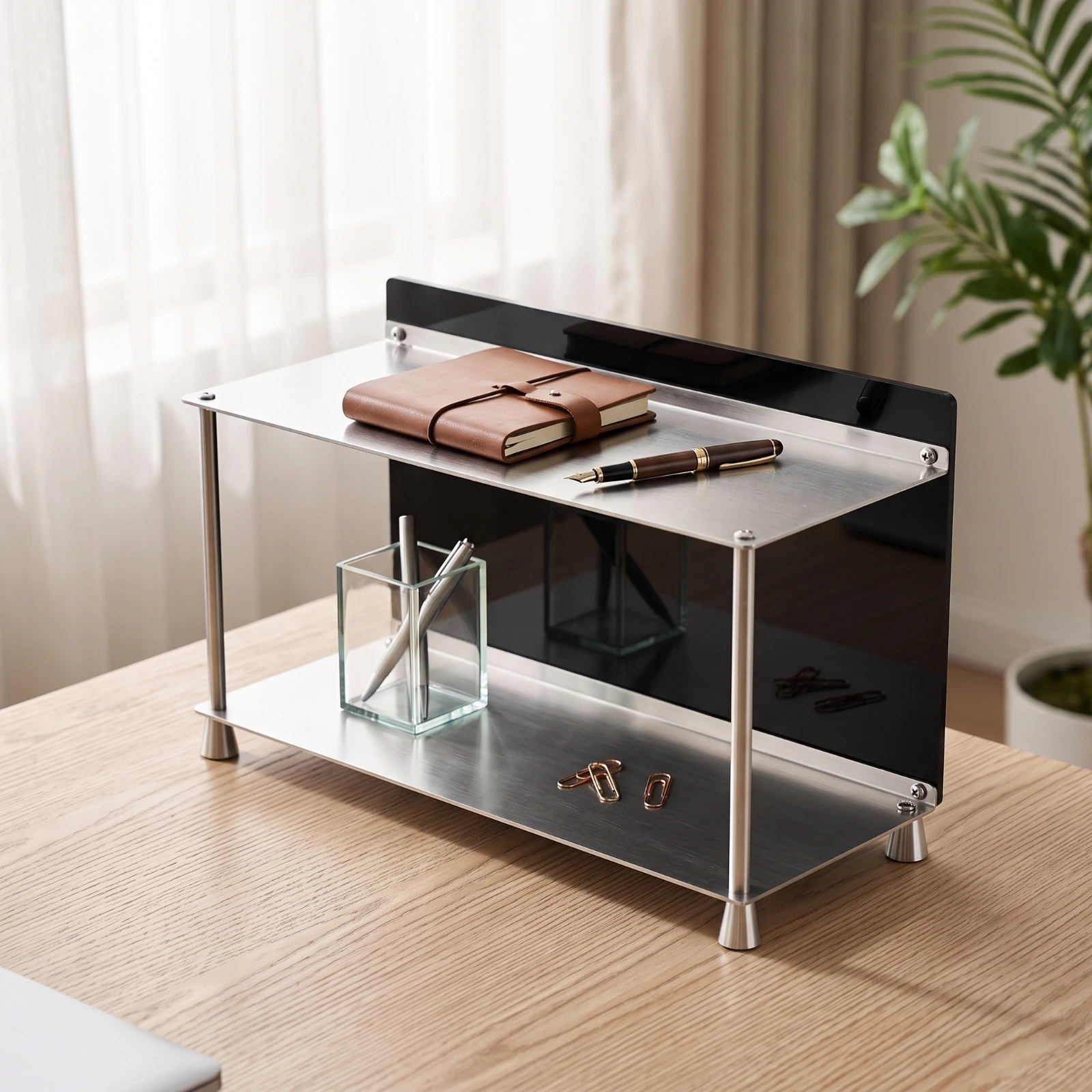 Organizador de escritorio de acero inoxidable de dos niveles - imagen 4
