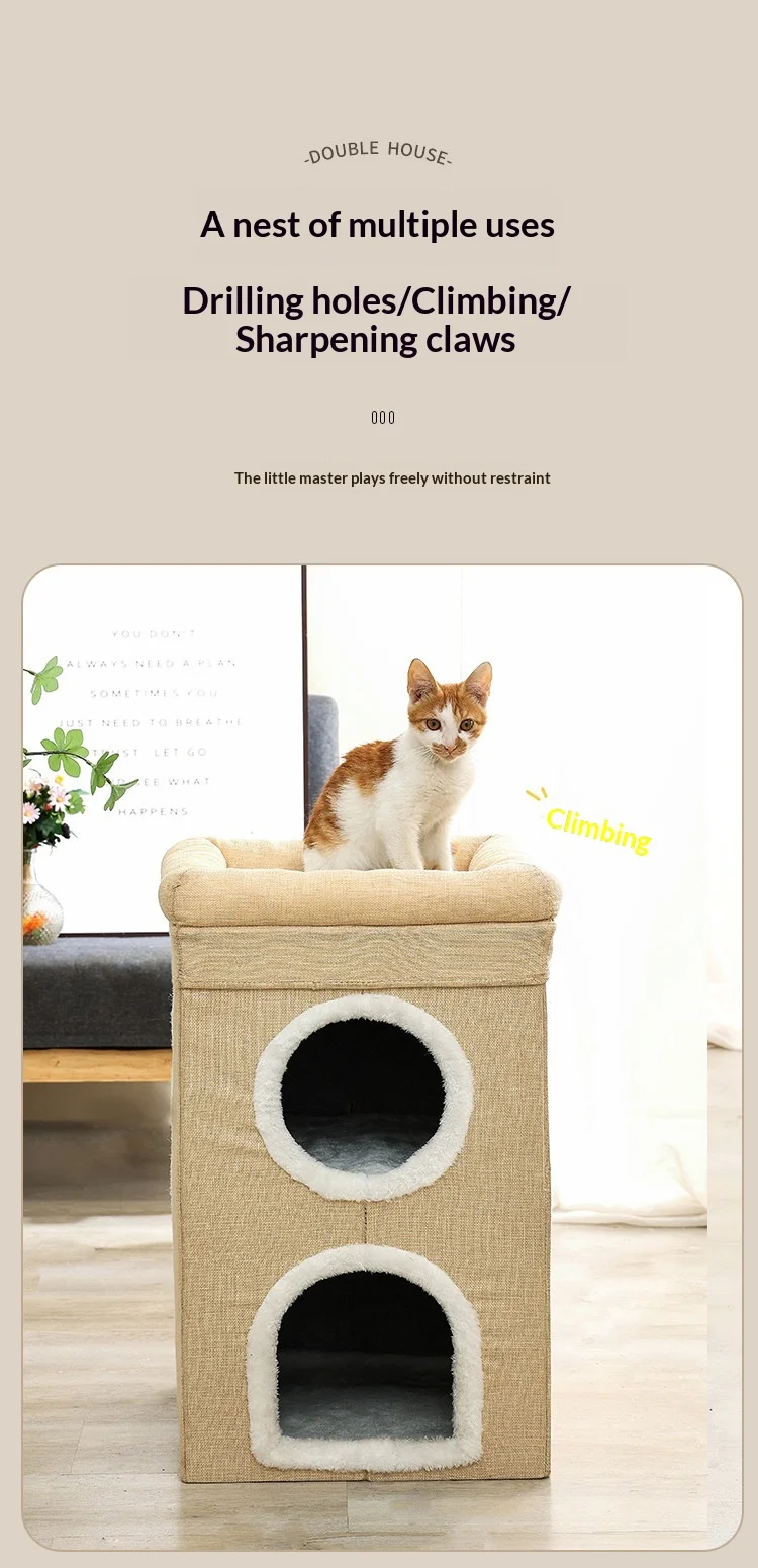 Detalle del rascador en la casa para gatos