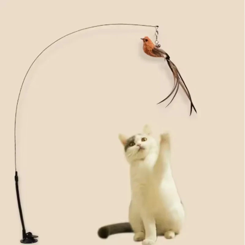 Varita para gatos con ventosa – Juguete de plumas y cascabel - imagen 2