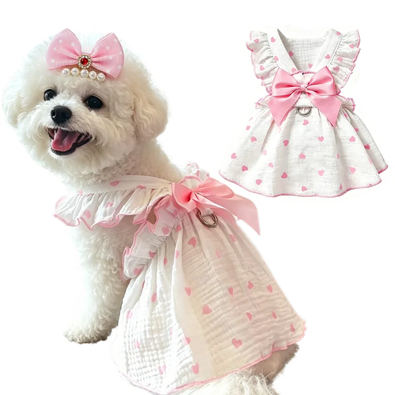 Vestido para perro con lazo y corazón, pinzas para pelo verano - imagen 4