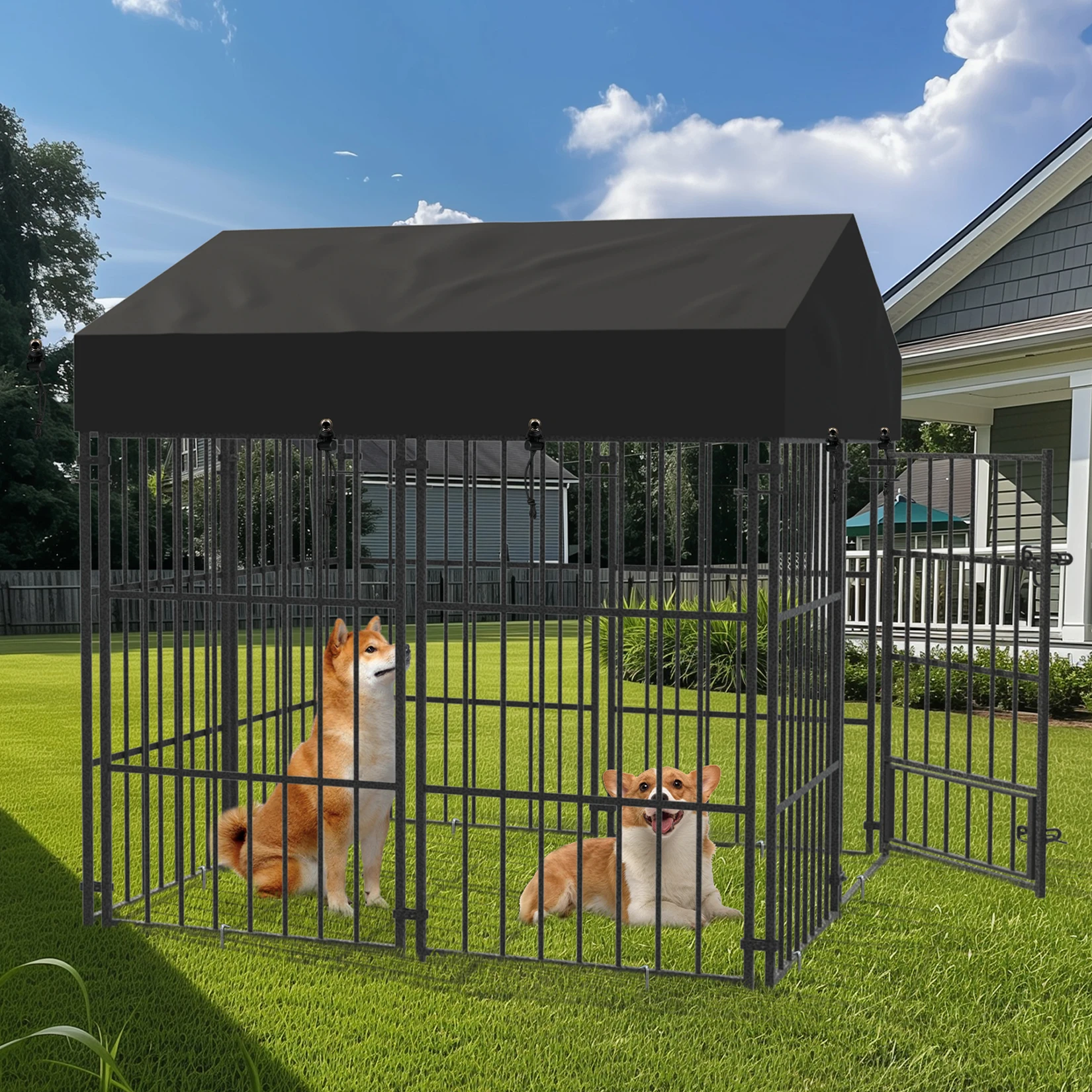 Corral para perros resistente de malla metálica soldada con techo - imagen 5