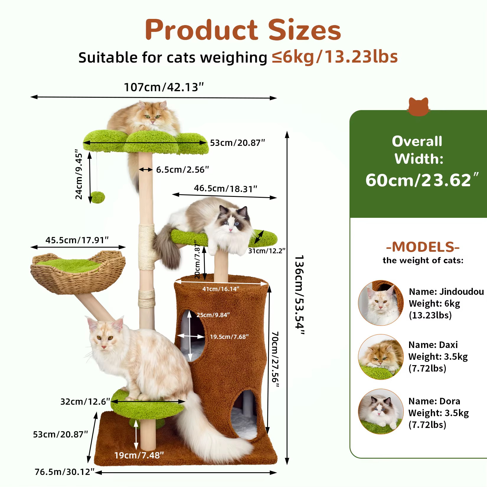 Árbol gato con rascador, plataforma y cesta mimbre – Madera maciza