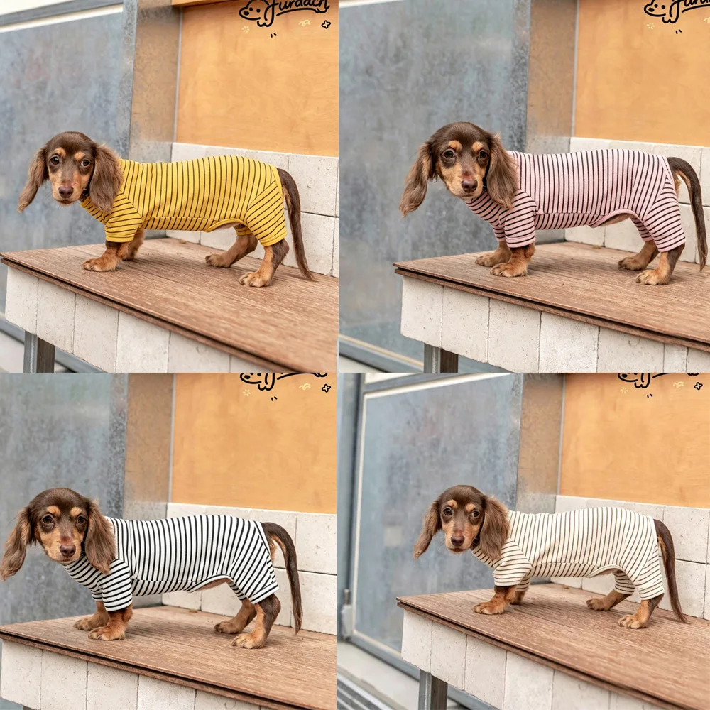 Ropa polar cálida para perros salchicha Dachshund a rayas manga larga - imagen 4