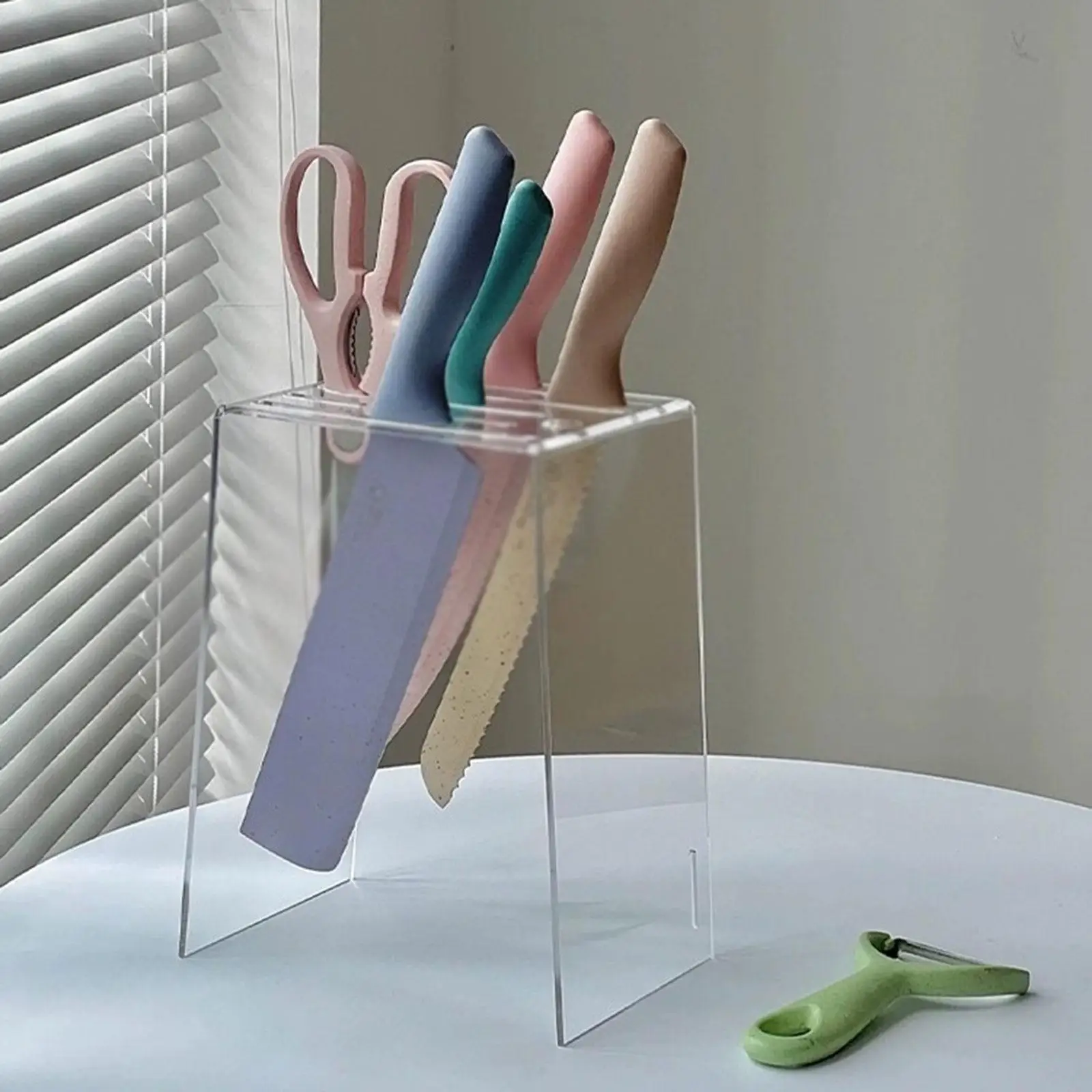 Soporte de exhibición y secado para cuchillos de acrílico – Estante transparente moderno