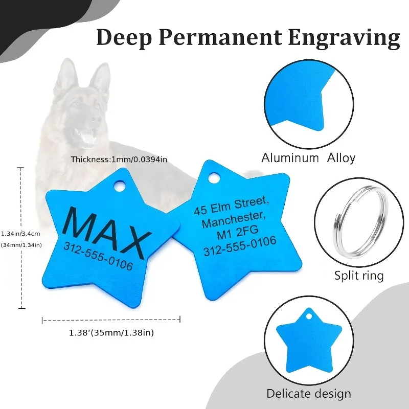 Placa identificativa personalizada para perro en aluminio – Estrella - imagen 3
