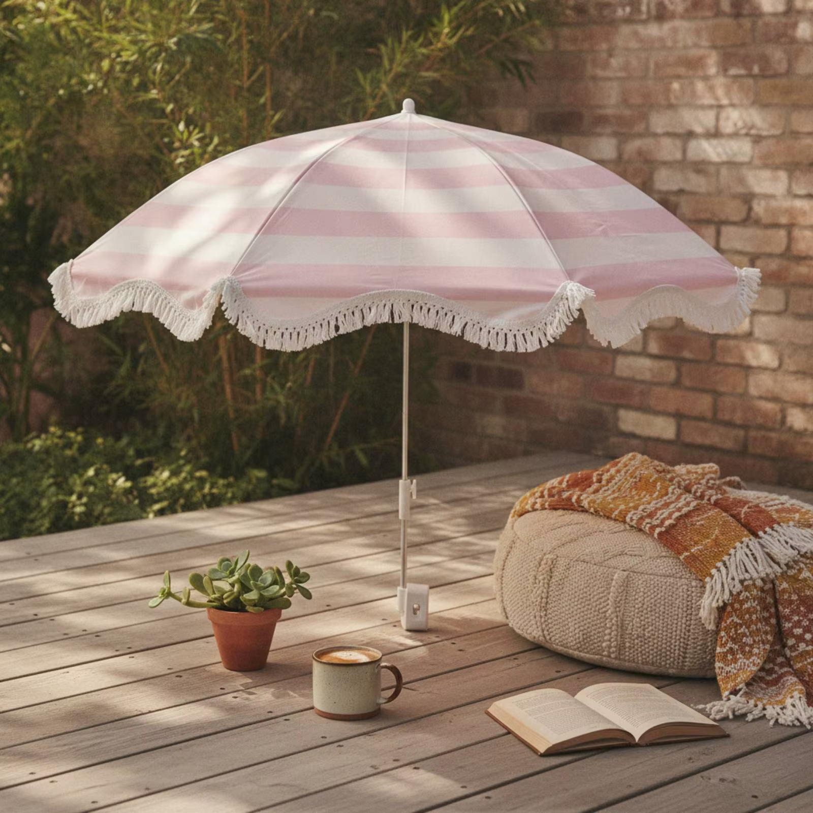Parasol para mascotas a rayas con flecos ligero para terraza - imagen 2