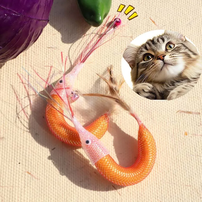 Juguete con plumas y modelado de gamba para gatos