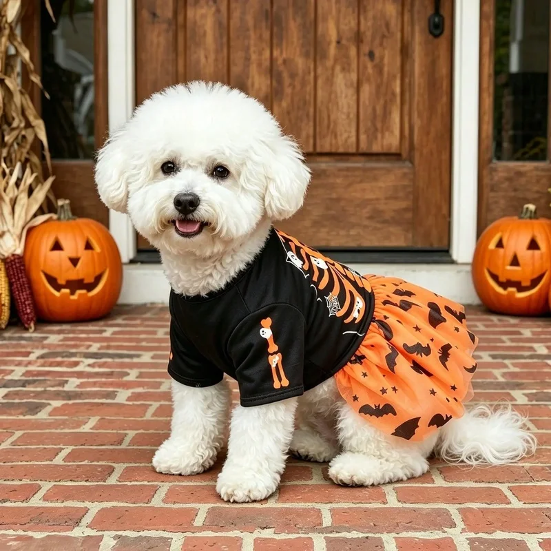 Tutú de Halloween para perro pequeño con calaveras y estrellas - imagen 5