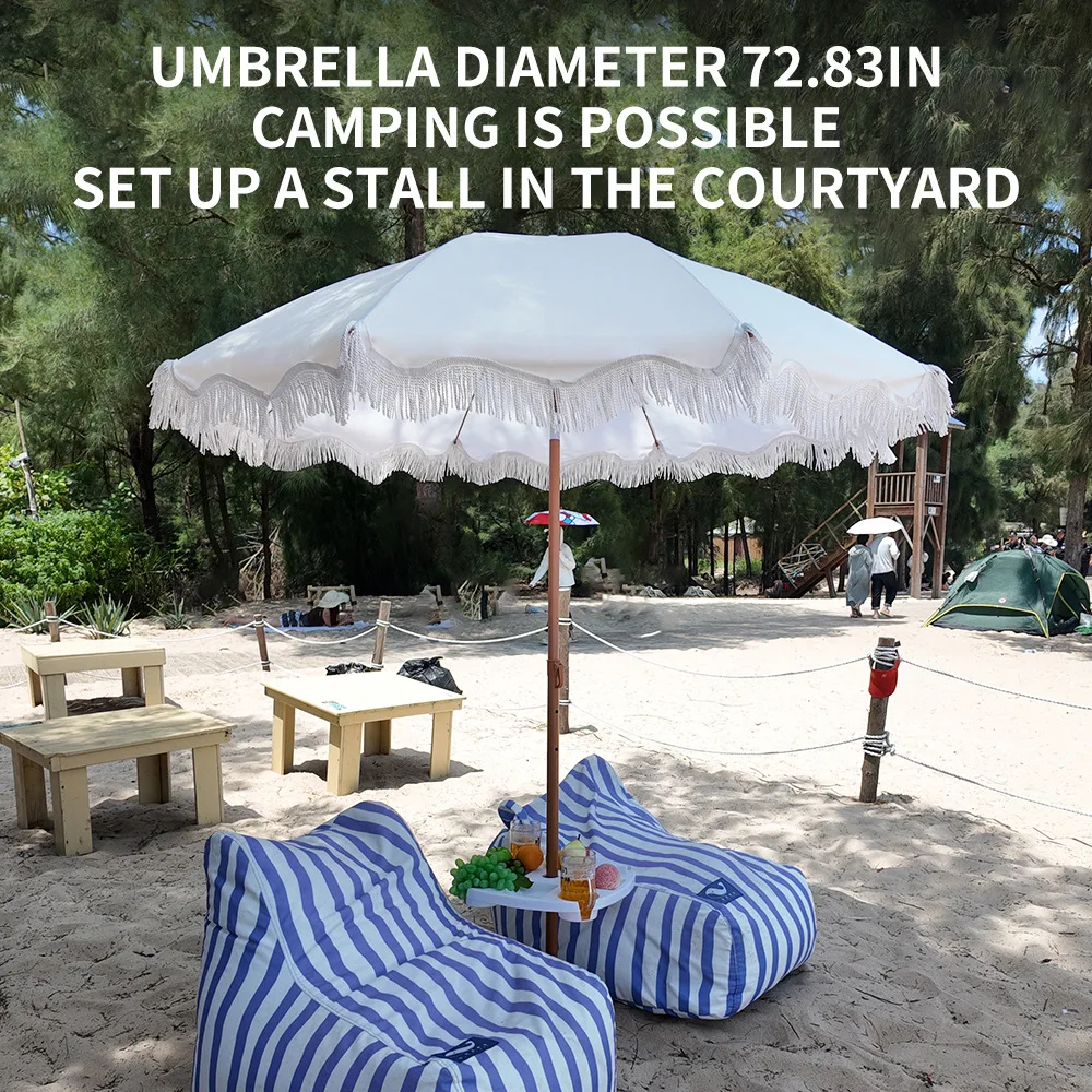 Sombrilla playa vintage impermeable con inclinación ajustable para jardín y piscina - imagen 5