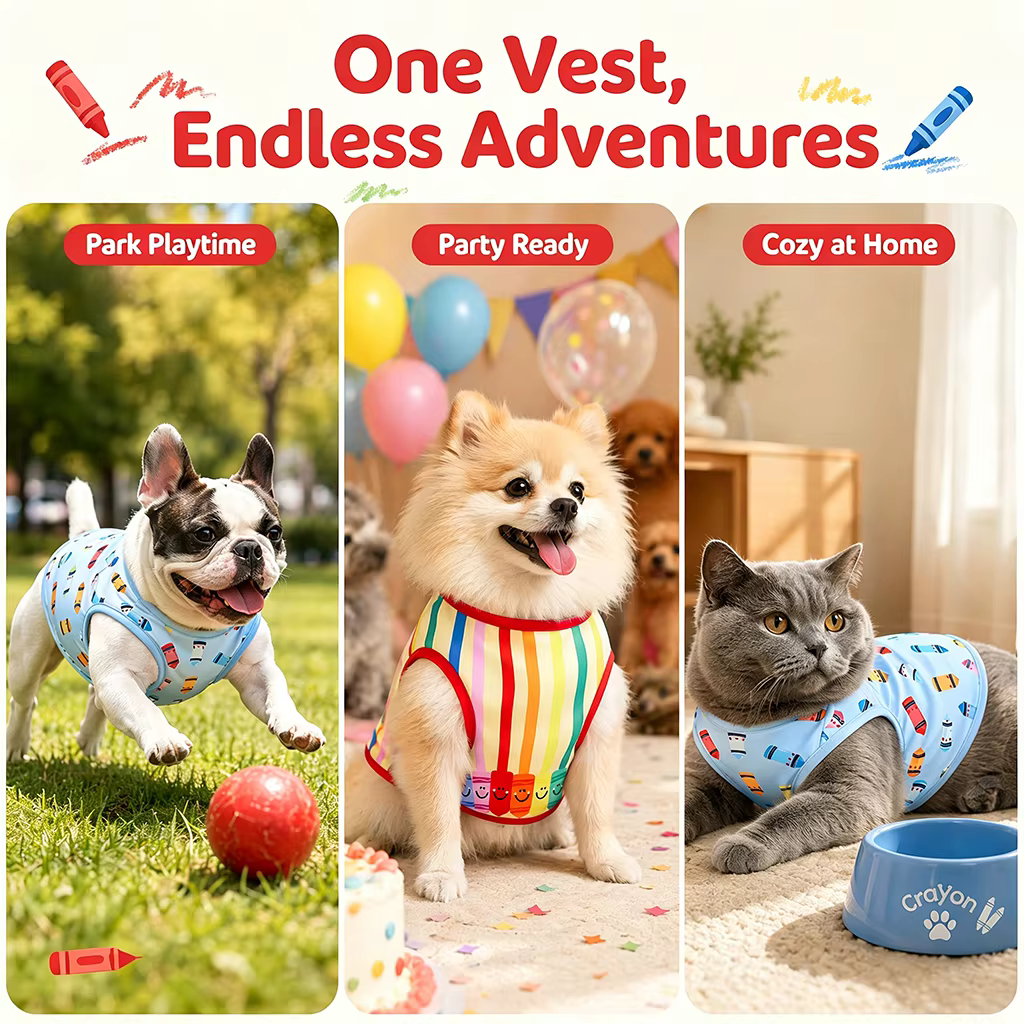Chalecos arcoíris con estampado de crayones para perros y gatos - imagen 4