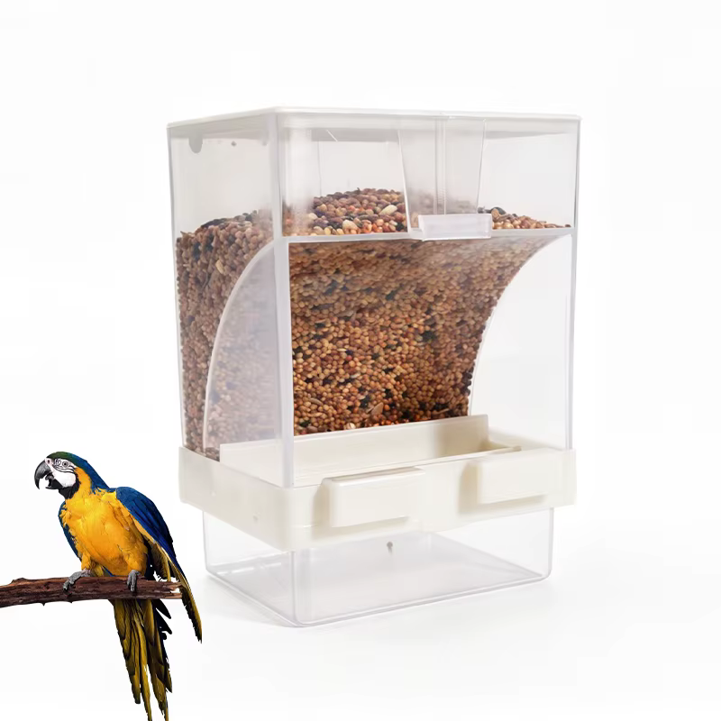 Comedero colgante para loros antiderrame de plástico para jaula