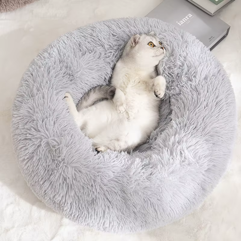 Cama redonda de felpa lavable con funda extraíble para gatos y perros - imagen 5