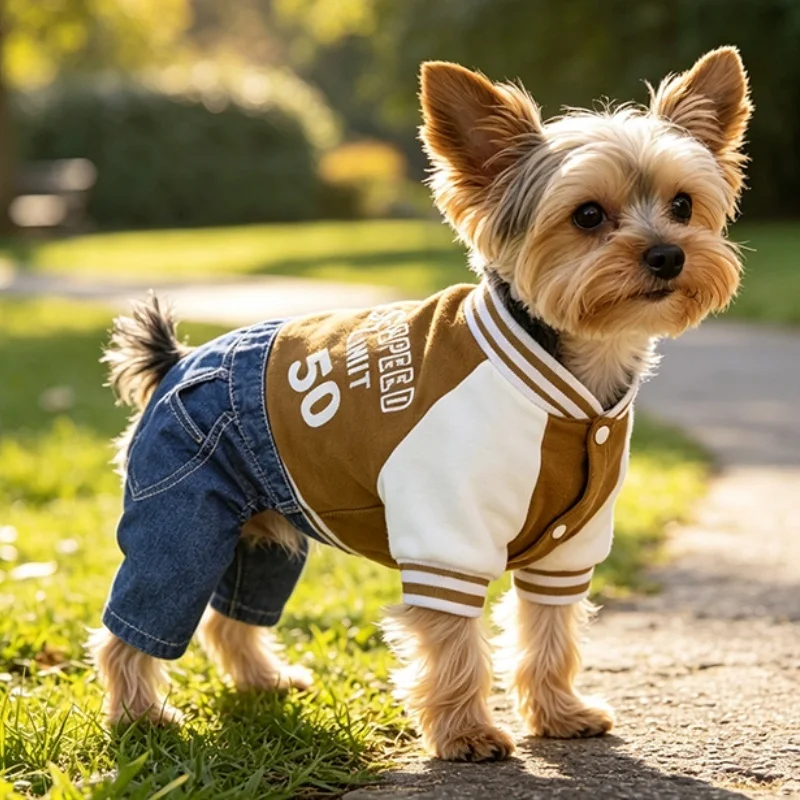 Mono de mezclilla para perro Yorkie y gato – 4 patas con estampado - imagen 2