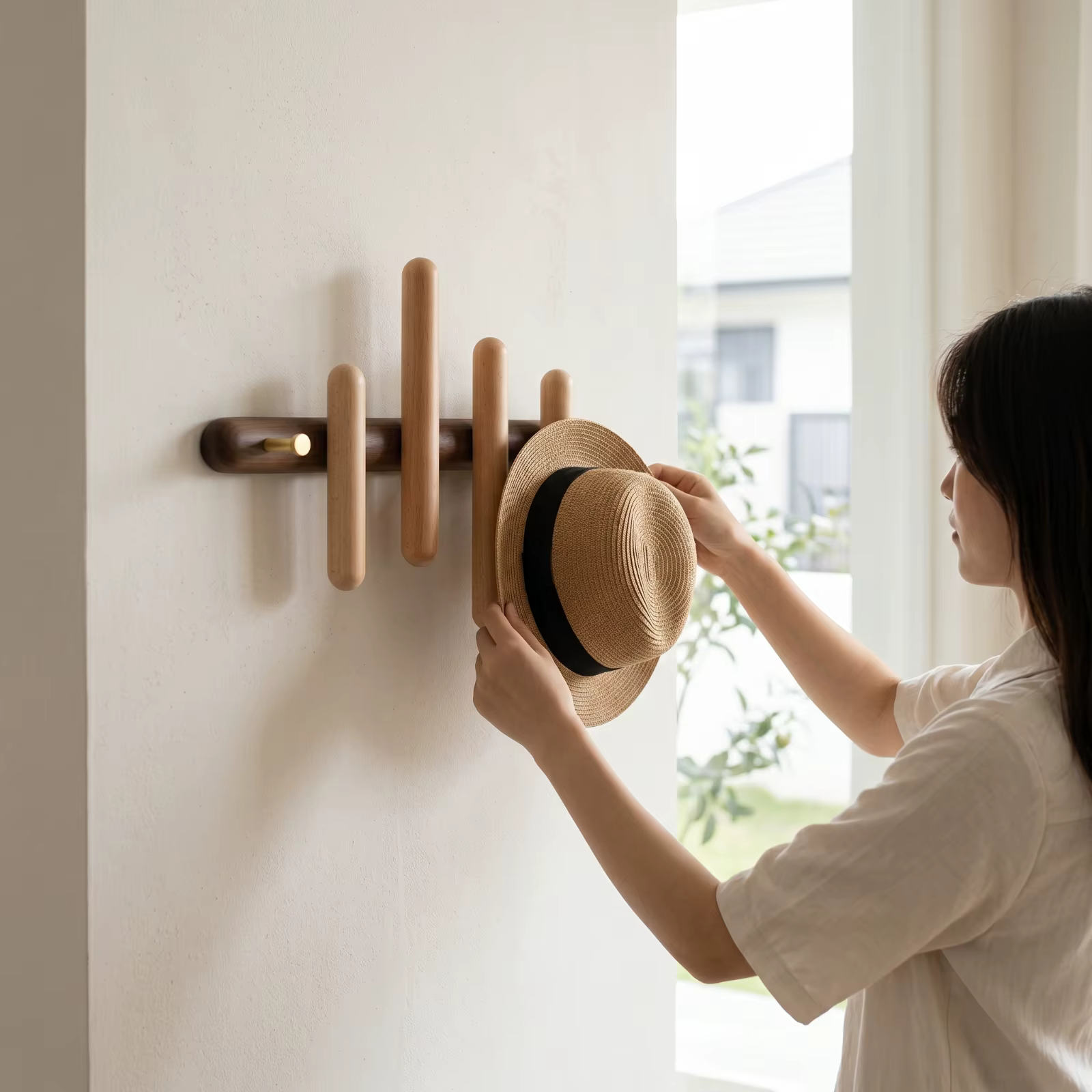 Perchero pared madera para correas y abrigos de mascota - imagen 3