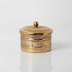 Recipiente de Aluminio Martillado Dorado con Tapa para Comida de Gato y Perro