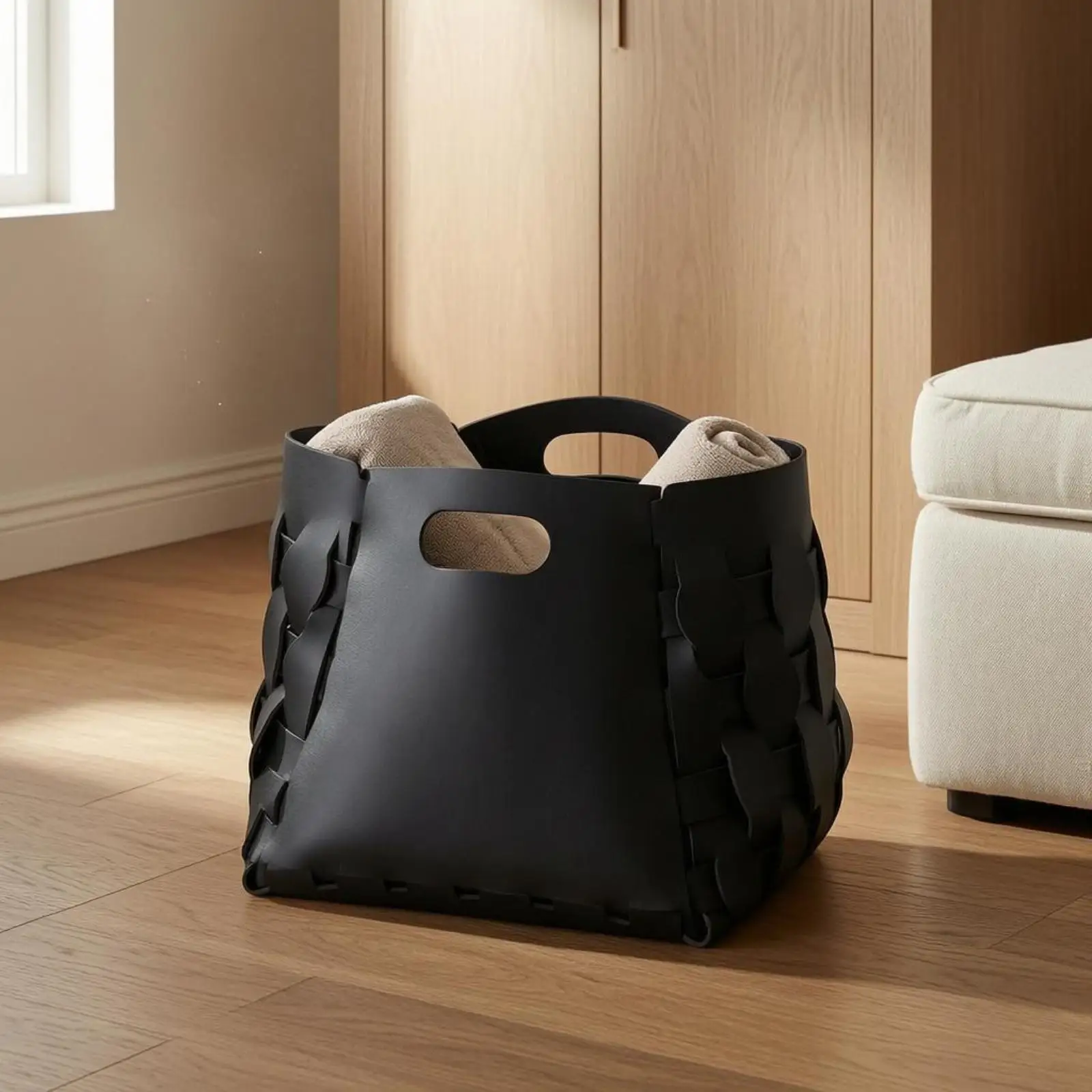Cesto de Ropa Cónico Tejido y Ecológico para Sala de Estar - imagen 3